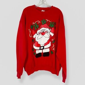 Vintage Christmas Sweatshirt Size XXL Red Colorful Santa Ugly Grandma Holiday
